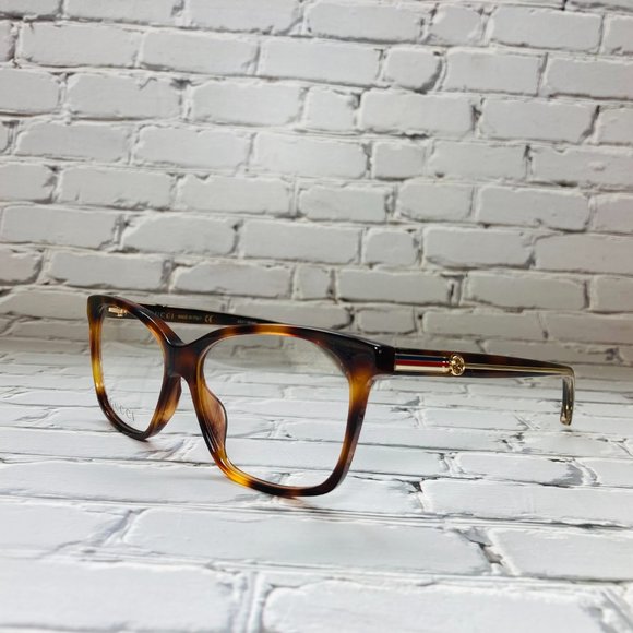 Gucci Rectangular Brown Havana And Gold Eyeglasses Glasses Frames - Picture 3 of 13